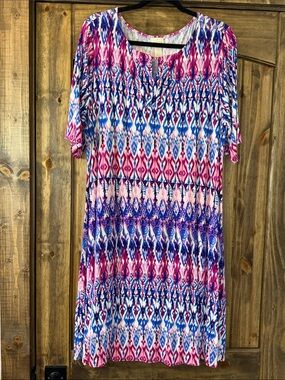 Chico's Pink and Blue Printed Midi Dress